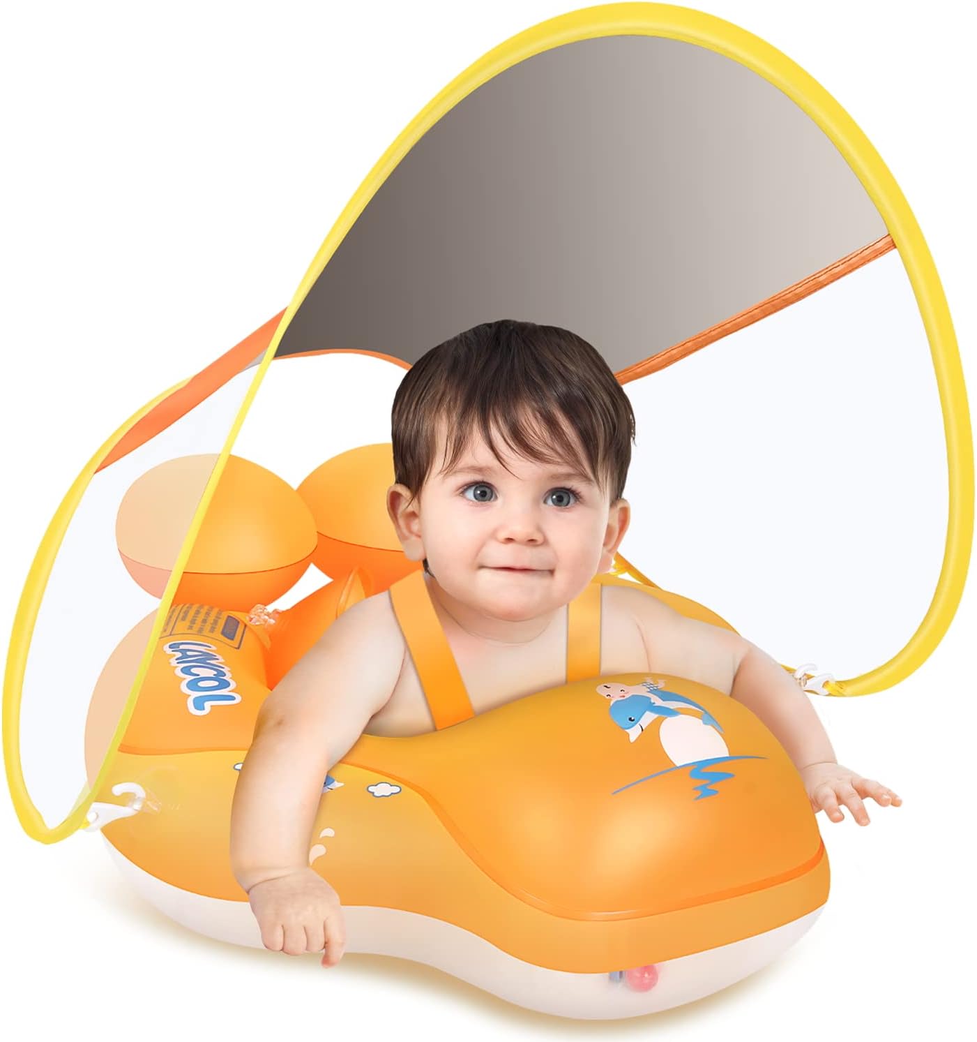 HotBaby Pool Float with Canopy UPF50+ Sun Protection, no flip Over Inflatable Baby Float for Baby 3-36 Months, Skin Protect Toddler floaties for Boys and Girls