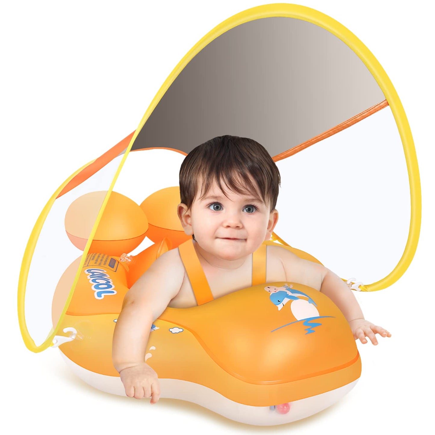 HotBaby Pool Float with Canopy UPF50+ Sun Protection, no flip Over Inflatable Baby Float for Baby 3-36 Months, Skin Protect Toddler floaties for Boys and Girls