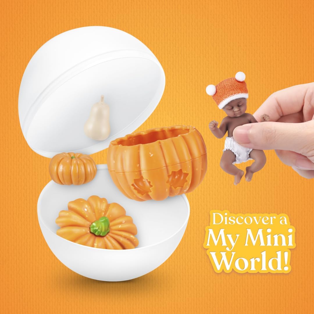 HotMy Mini Baby Pumpkin Patch Series 1 by ZURU – Collectible Mystery Capsule Baby Doll with Swaddle & Themed Accessory, Miniature Toy for Girls & Collectors.