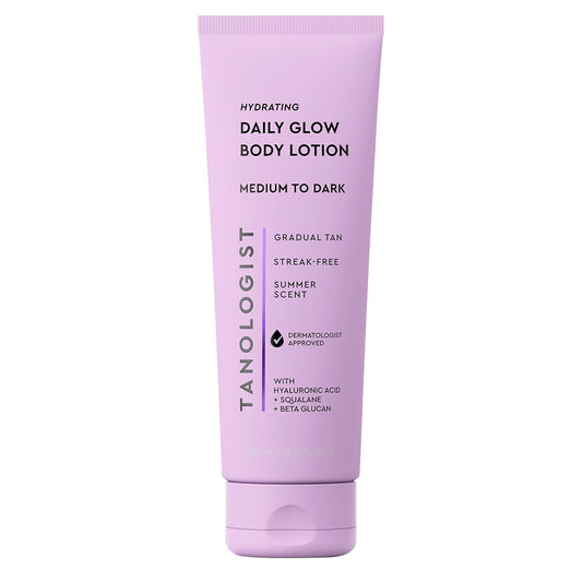 HotTanologist Hydrating Daily Glow Body Lotion, Medium/Dark, Gradual Tanning Lotion, No Fake Tan Smell, Streak-Free & Natural-Looking Self Tanner, Vegan, 8.45 fl. oz/250 ml Tube