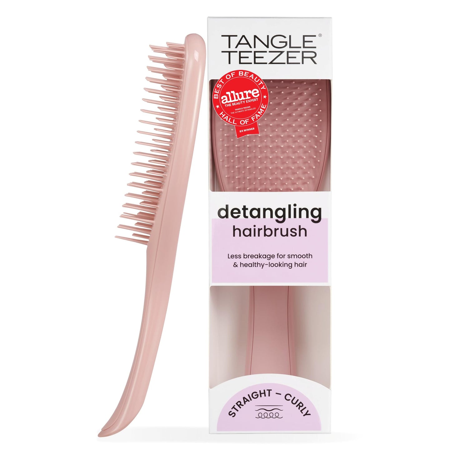 HotTangle Teezer Ultimate Detangler Brush, Straight to Wavy, Millennial Pink | Patented two-tier, regular-flex teeth reduce breakage & split ends on wet or dry hair; Shower-friendly hairbrush for all ages