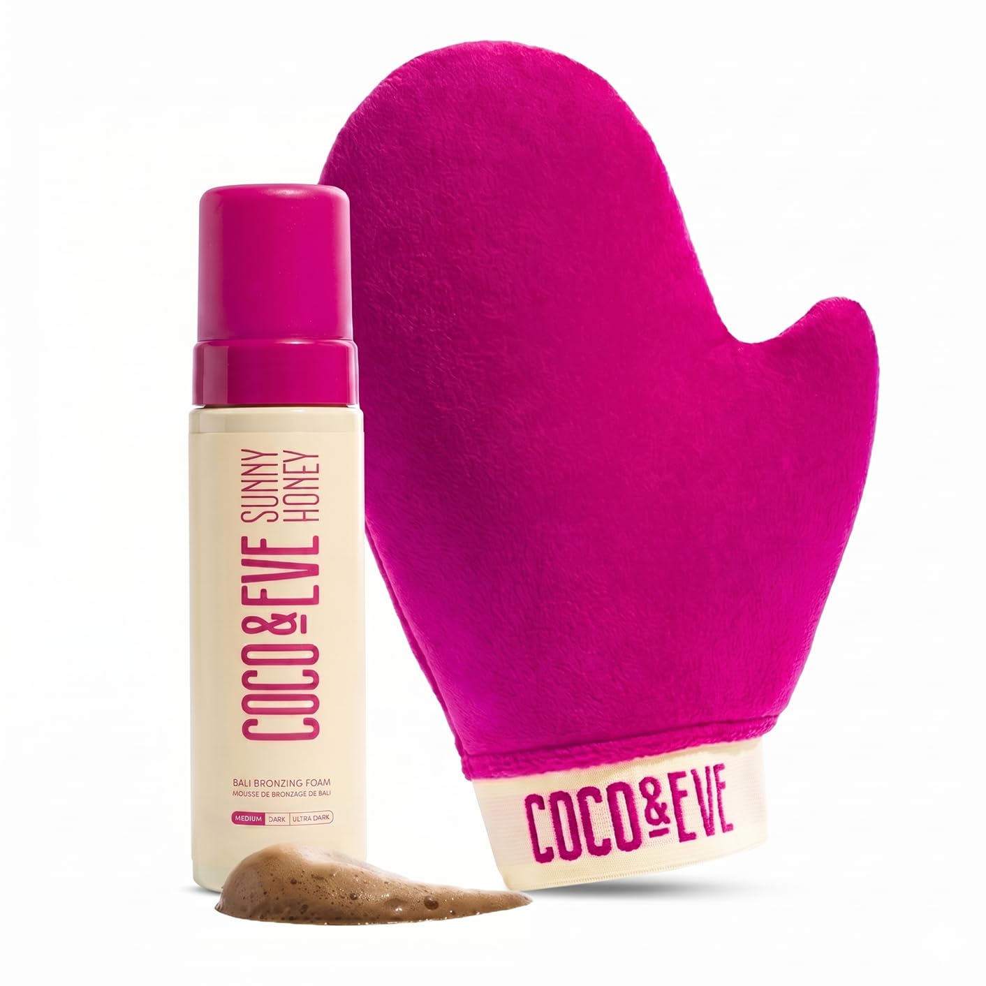 HotCoco & Eve Self Tanner Foam Kit - (Medium) Streak-Free Sunless Tanning Mousse, Tropically Scented Natural Looking Tan With Mitt Applicator, Vegan, Cruelty Free | Sunny Honey Bali Bronzing, 6.7 fl oz