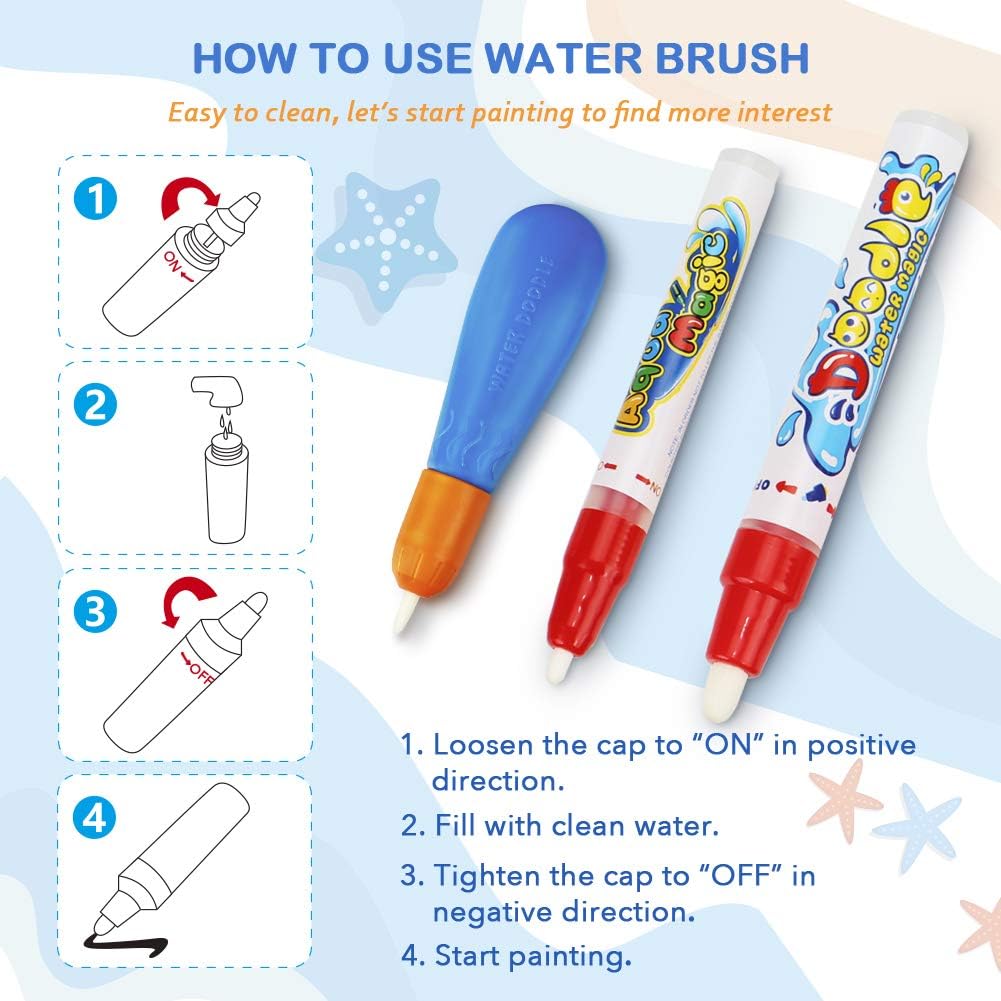 HotWater Doodle Mat - Kids Painting Writing Color Doodle Drawing Mat Toy Bring Magic Pens Educational Toys for Age 3 4 5 6 7 Year Old Girls Boys Age Toddler Gift