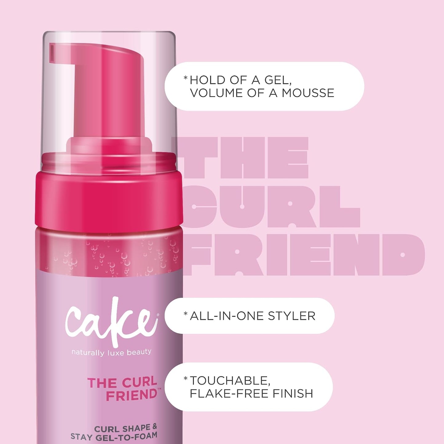 HotCake Beauty Gel-to-Foam Curl Styler, The Curl Friend – High Hold Curl Defining Gel, Frizz Protection, Coconut Oil & Shea Butter - For Curly Hair- 6.8 fl oz./ 200 mL