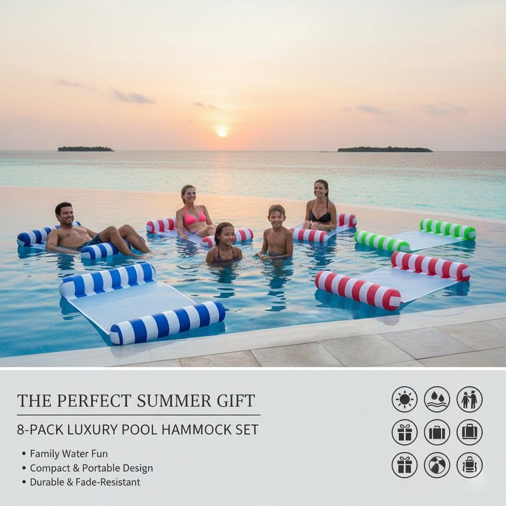 Hot3/5/8 Pack Pool Hammock Upgrated Water Pool Floats, 4-in-1 XL (Hammock, Saddle, Lounge Chair, Drifter) Multi-Purpose Water Pool Float, Non-Stick PVC Material