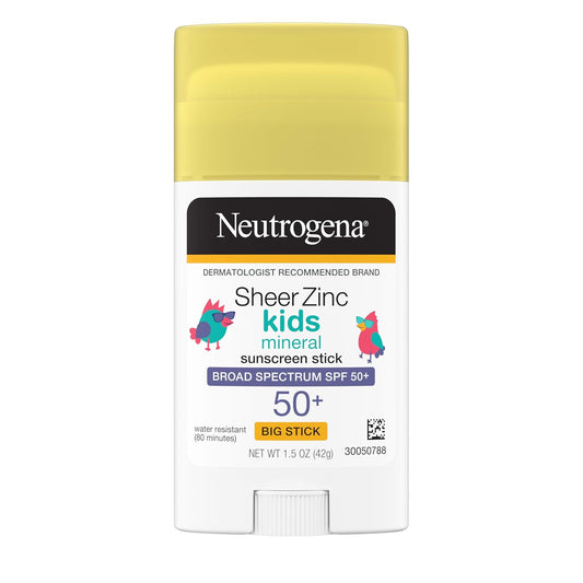 HotNeutrogena Sheer Zinc Oxide Kids Mineral Sunscreen Stick, SPF 50 Plus UVA/UVB Broad Spectrum Protection, Water-Resistant Sunscreen Stick, Gentle on Sensitive Skin, Dermatologist Recommended, 1.5 oz