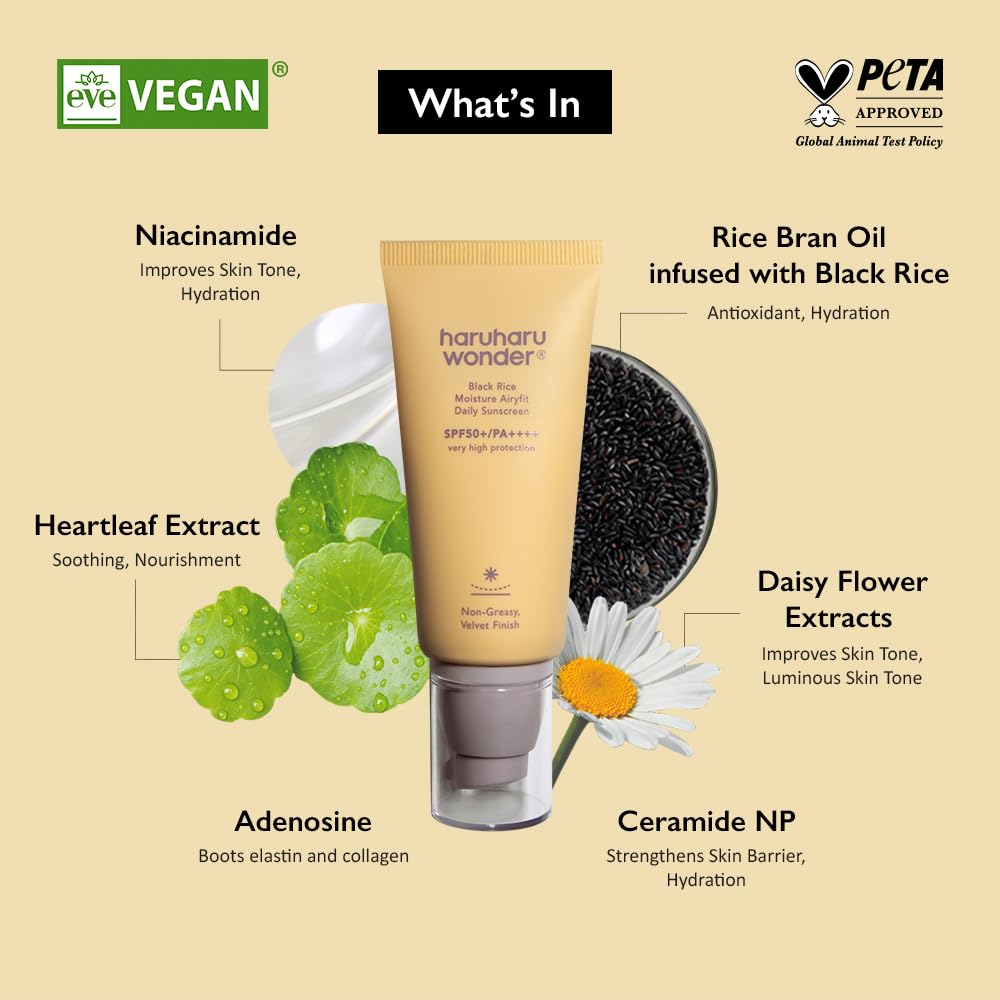 HotHaruharu Wonder Black Rice Moisture Airyfit Daily Sunscreen 1.69fl.oz - Velvet Finish, No White Cast, Hydrating, Moisturizing, Korean Skin Care, Vegan, Clean Beauty