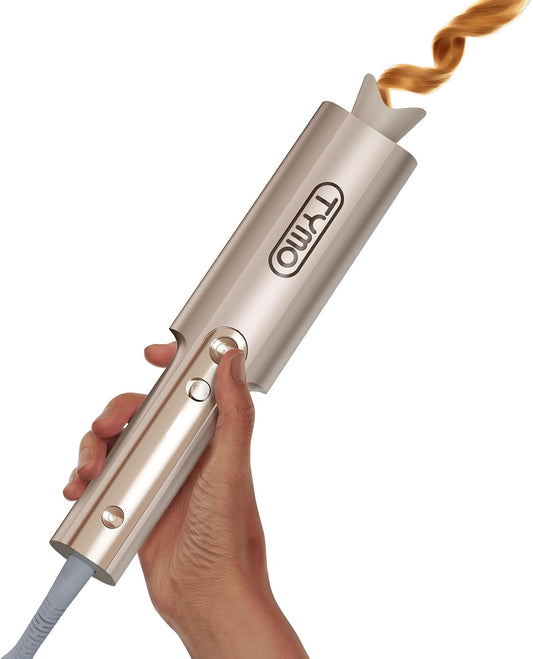HotTYMO CurlPro Plus Automatic Rotating Curling Iron - Upgraded Long Barrel Curling Wand for Long Hair, Ceramic Hair Curler for Women, Anti-Scald, Tangle-Free, 600M Ionic, Dual Voltage, Gold, 1 Inch