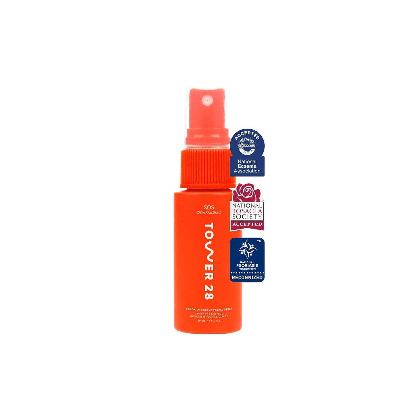 HotTower 28 SOS Daily Rescue Facial Spray - Hypochlorous Acid Spray to Help Visibly Calm + Soothe Sensitive Skin - Purifying Travel Size Face Toner - Everyday Skin Care Essential (1 oz)