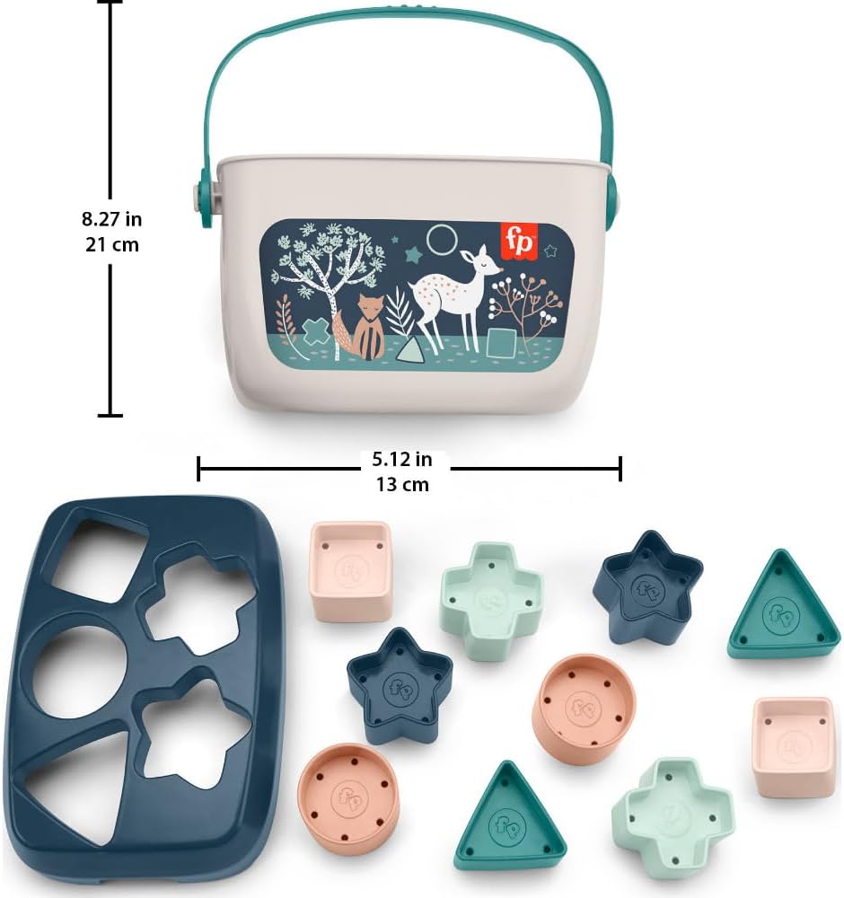 HotFisher-Price Baby’s First BlocksToy Set, Navy Fawn | Stacking Toy, 10 Shapes & Storage Bucket, Sorting Play, Infants Ages 6+ Months (Amazon Exclusive)
