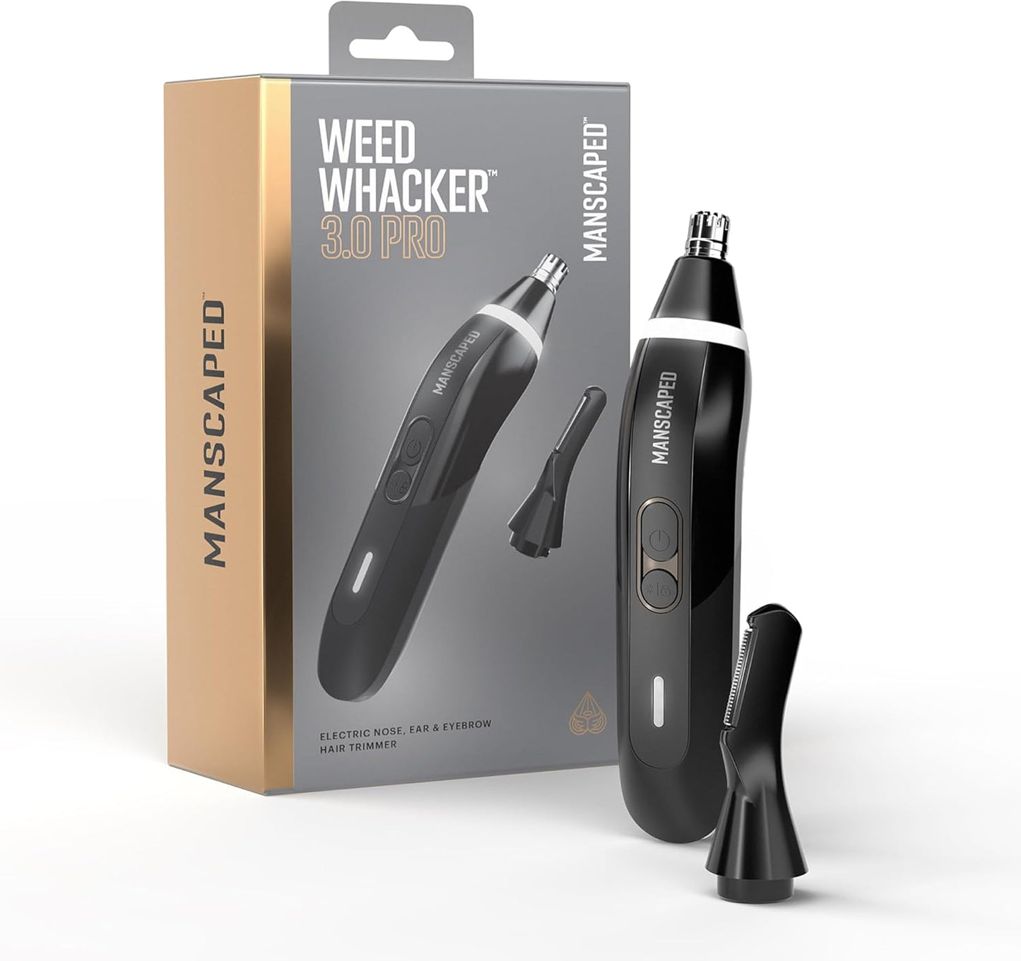 HotMANSCAPED® Weed Whacker® 3.0 PRO - Men's Electric Nose, Ear & Eyebrow Hair Trimmer – SkinSafe® Dual-Head System, LED Spotlight, Waterproof, Rechargeable, Travel Lock, Eyebrow Comb Attachment