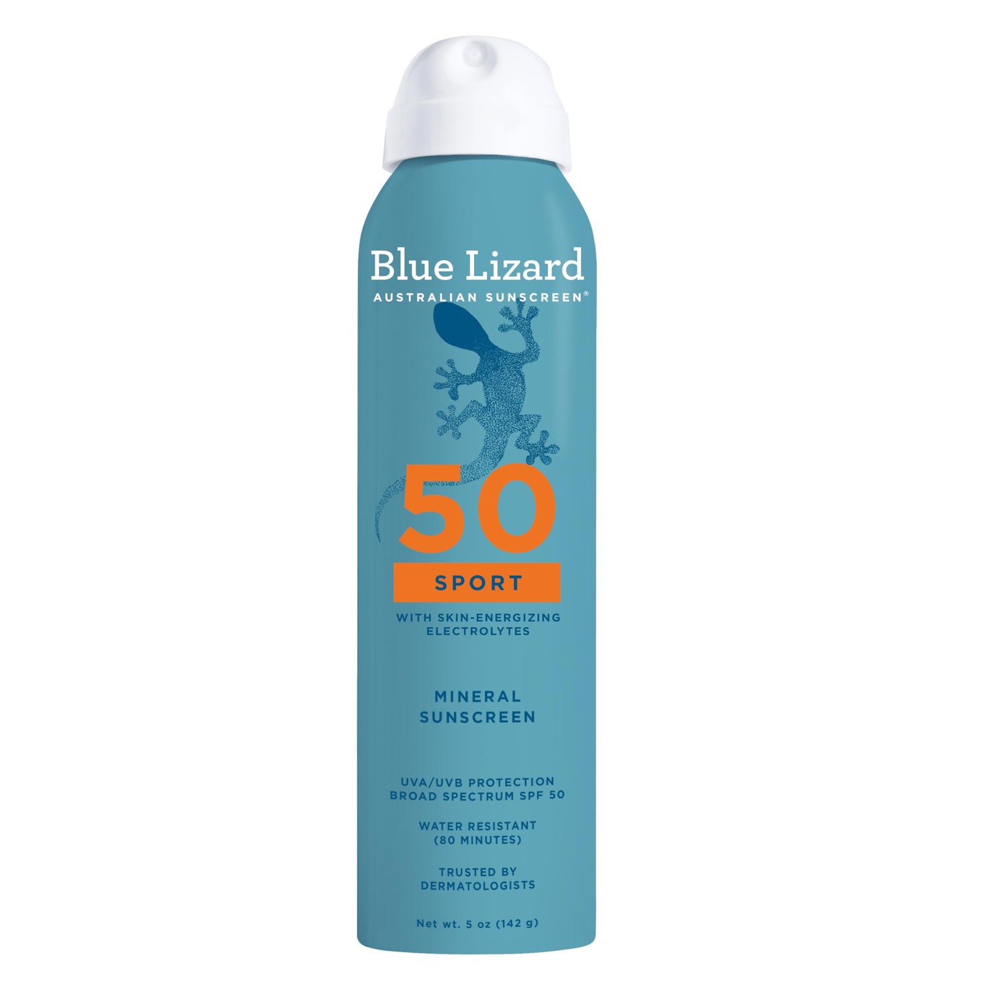 HotBlue Lizard Sensitive Mineral SPF 50 Spray, Dermatologist-Recommended Brand, Broad-Spectrum UVA/UVB Protection, Water-Resistant, Zinc Oxide Formula, 5 oz