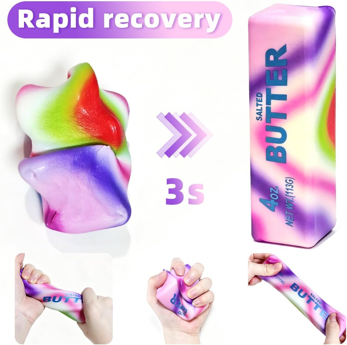 Hot2 Pcs Rainbow Butter Squishy Stick , Super Soft Slow Rising Fidget Squeeze Toy, Colorful Sensory Stress Relief Desk Toy for Home, Office, Travel, Novelty Anxiety Relief Toy for Kids & Adults
