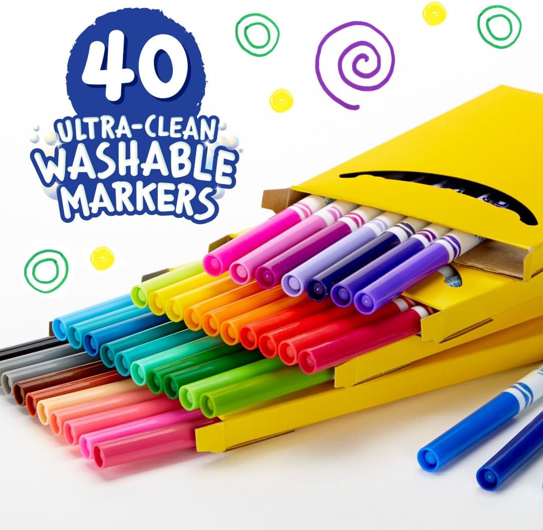 HotCrayola Ultra Clean Fine Line Washable Markers (40ct), School Supplies, Classroom Teacher Must Haves, Homeschool Essentials, Gifts for Kids, Ages 3, 4, 5