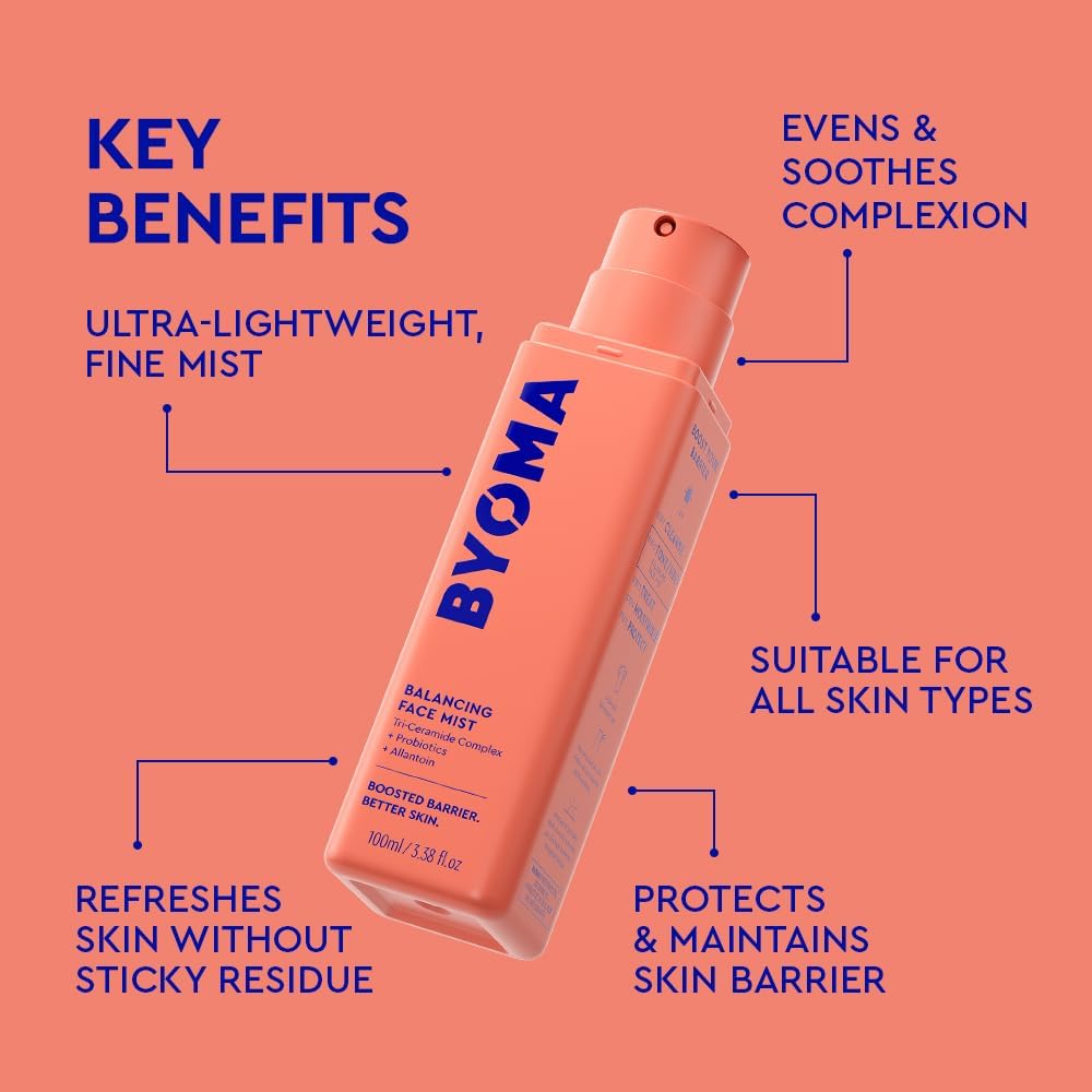 HotBYOMA Balancing Face Mist - pH Balanced Face Toner with Ceramides, Probiotics & Allantoin - Alcohol Free Toner Spray - Balance, Soothe & Refresh Throughout The Day - 3.38 fl. oz