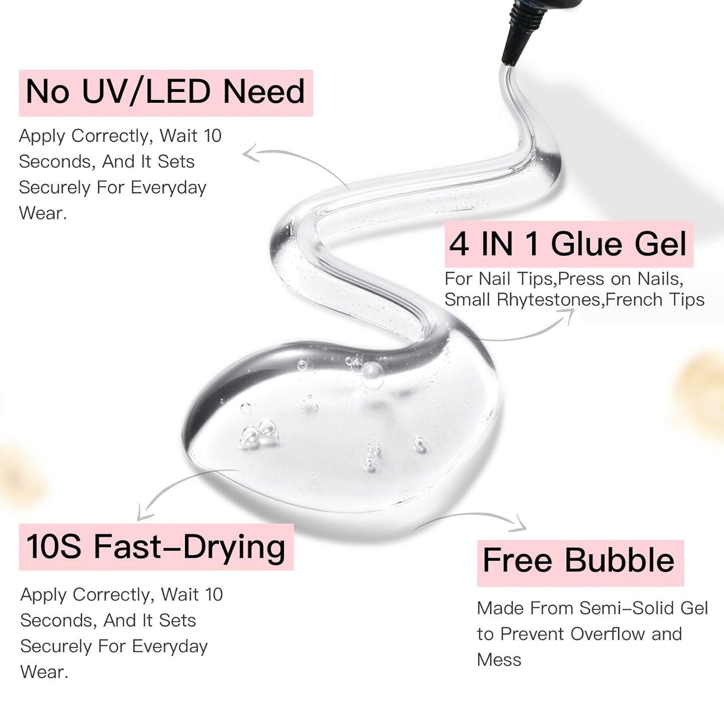 HotCurvlife 10g Semi-Solid Glue and 20ml Pinpoint Glue Remover Kit - Gel for Press on Nails, Quick Dry No UV Lamp Needed with Gentle Non-Acetone Remover, Fake Nail Tips