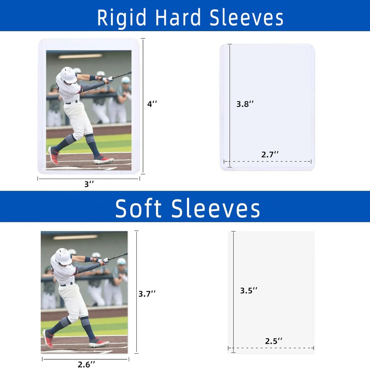 Hot200 Card Sleeves Hard Plastic, Arjiekwei 3"X 4" Baseball Cards Protectors Plastic, Trading Card Holder for Trading Sports Baseball Football Game Cards (100 Hard Sleeve + 100 Soft Sleeves)