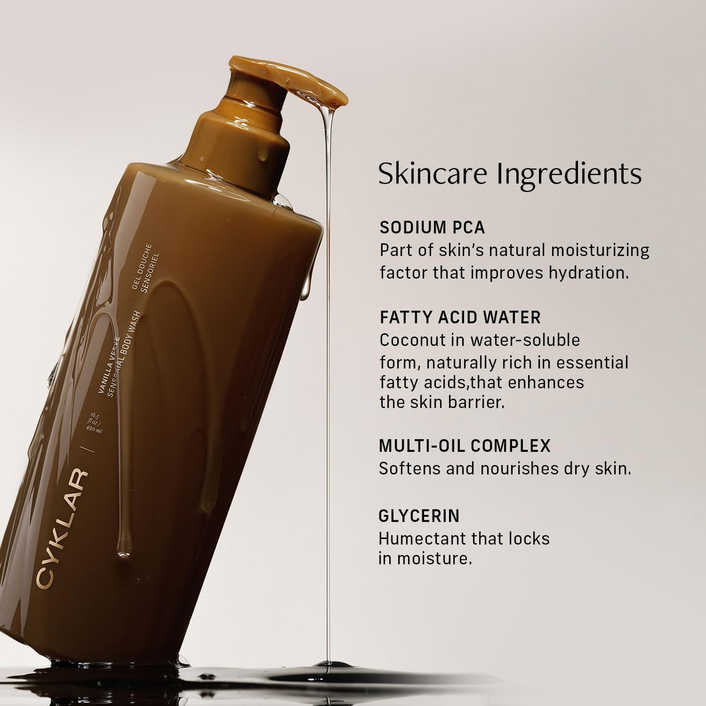 HotCYKLAR Sensorial Body Wash. Vanilla Verve Hydrating Cleanser with Moisture Locking Multi-Oil Complex, Sodium PCA and Glycerin. Nourishing Shower Gel for Women and Men, 16.5 Fl Oz Luxury Bodywash