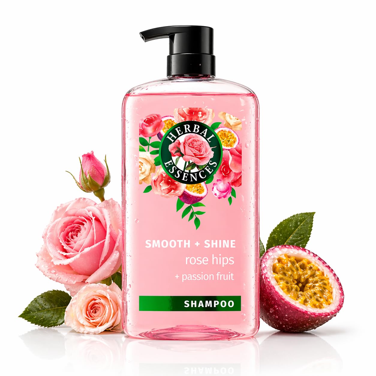 HotHerbal Essences Shampoo, Rose Hips + Passionfruit - Smooth Collection, Shiny Hair with Vitamin E & Jojoba, Safe for Color Treated Hair, Floral Scent, Cruelty-Free, Dermatologist-Tested, 29.2 Fl Oz