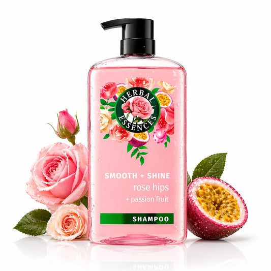 HotHerbal Essences Shampoo, Rose Hips + Passionfruit - Smooth Collection, Shiny Hair with Vitamin E & Jojoba, Safe for Color Treated Hair, Floral Scent, Cruelty-Free, Dermatologist-Tested, 29.2 Fl Oz