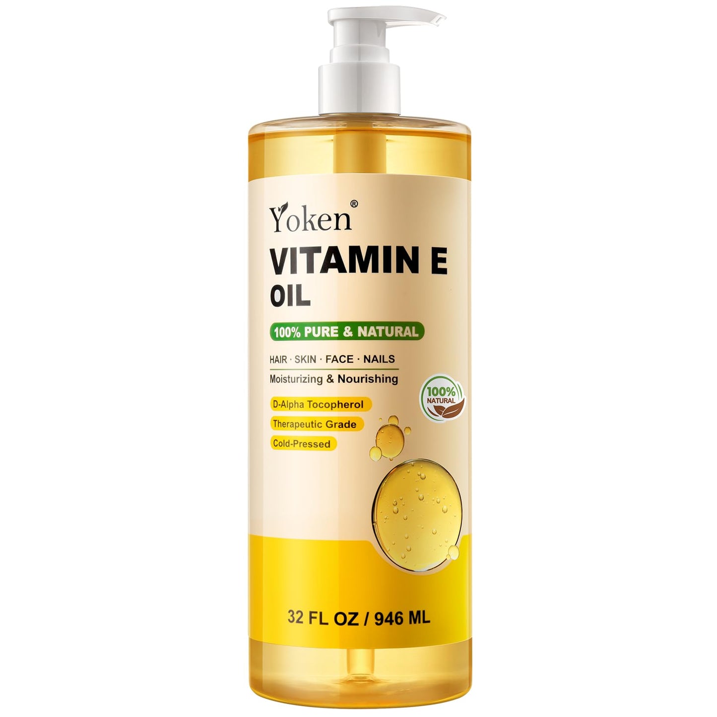 HotYoken Vitamin E Oil for Skin Face Body 8 Oz Cold Pressed Vitamine Body oils | Pure D-Alpha Tocopherol Liquid Nails Vit e Women Moisturizing Dry Skin Unscented Carrier Oil Hydrate Hexane Free After Shower