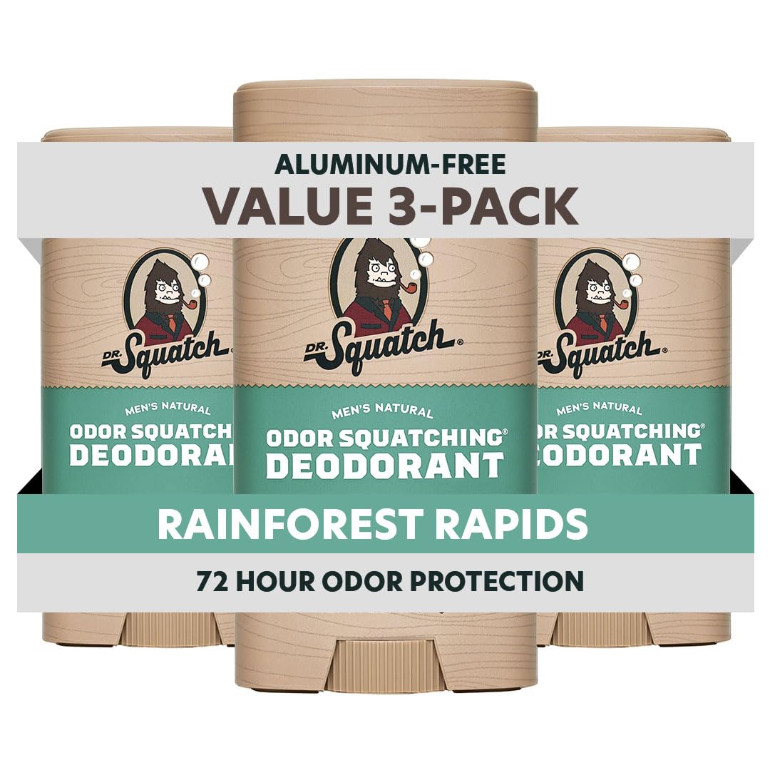 HotDr. Squatch Natural Men’s Deodorant – Aluminum Free Natural Deodorant Men with Charcoal & Postbiotics for 72-Hour Odor Protection – Fresh Falls, 2.65oz Stick (3-Pack)