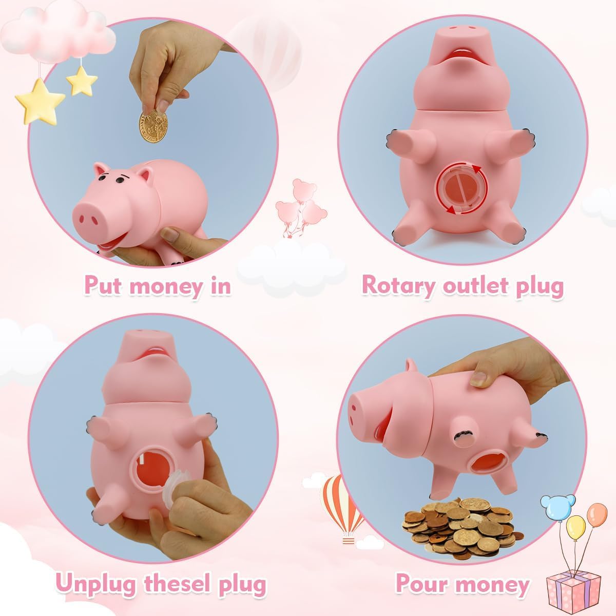 HotPiggy Bank Unbreakable Cute Pink Pig Money Bank Plastic Saving Coin Bank for Kids Christmas Birthday Gift