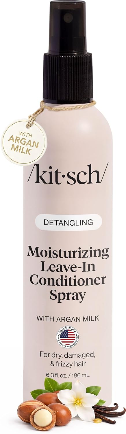 HotKitsch Argan Milk Leave In Conditioner Spray – Hair Detangler Spray for Curly, Wavy, Fine, Dry & Damaged Hair - Silicone-Free - 6.3oz