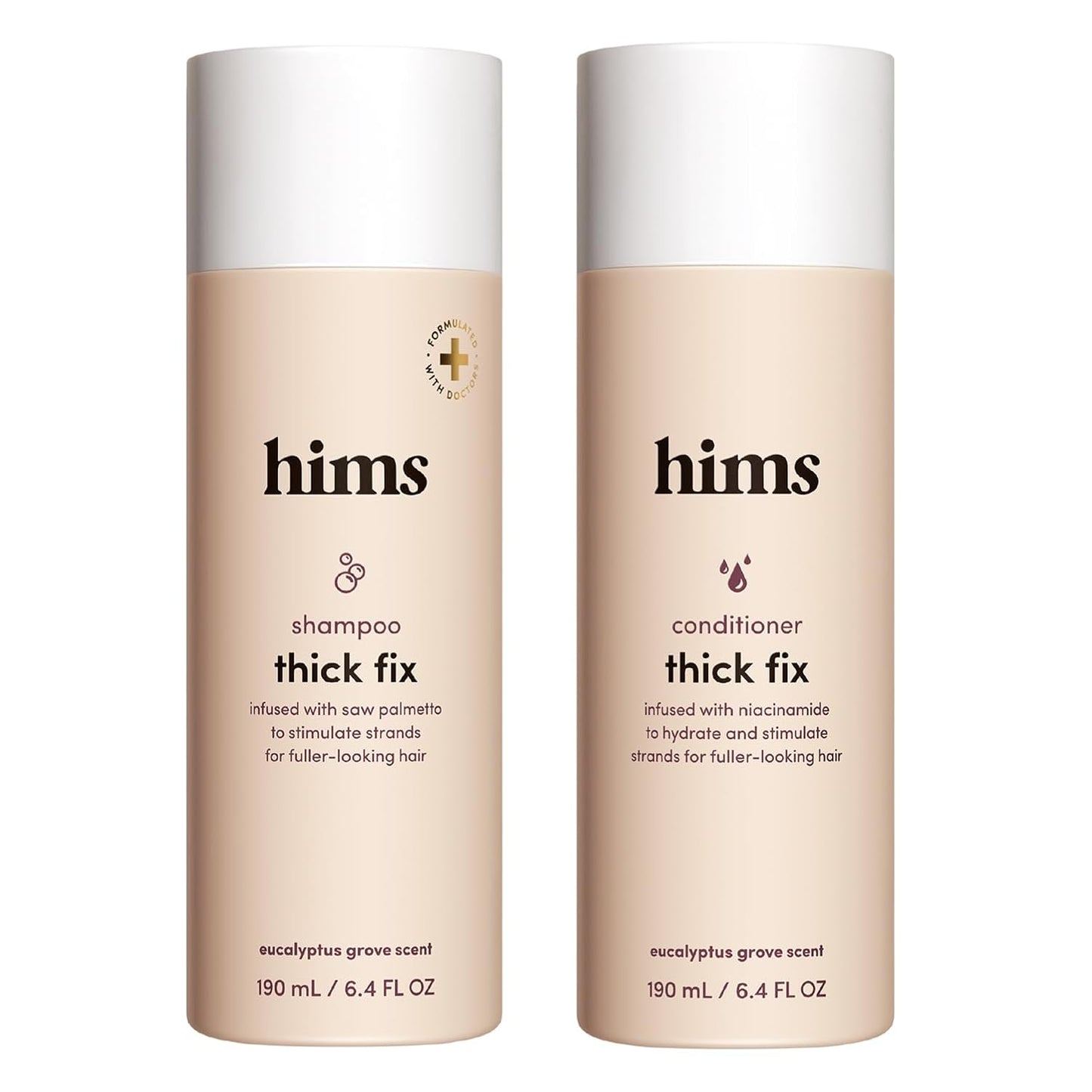Hothims Thick Fix Shampoo & Conditioner Set - Saw Palmetto for Healthy Hair Growth & Thickening - Scalp Cleansing - Vegan, Sulfate-Free & Cruelty-Free - Eucalyptus Scent, 6.4 fl oz