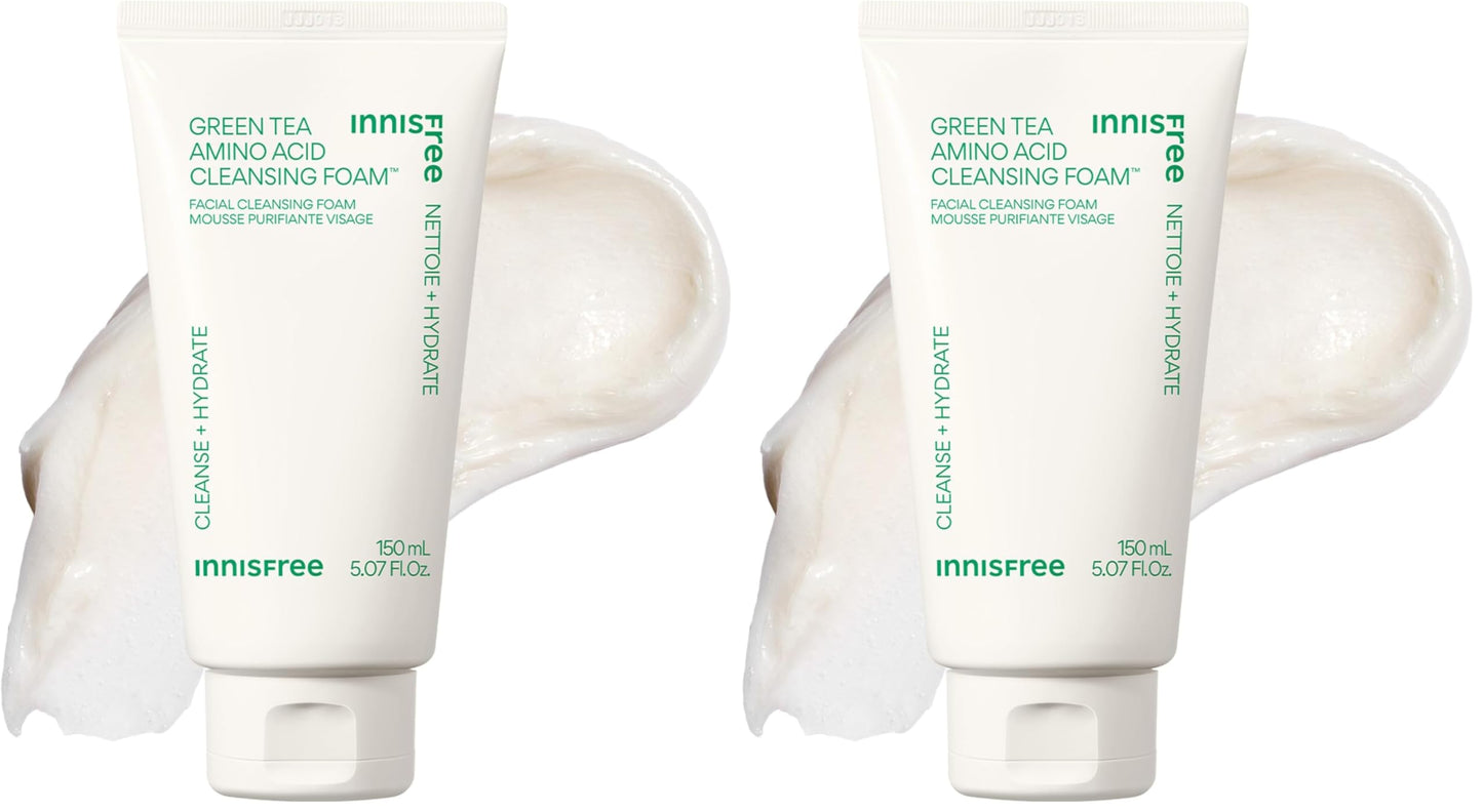 Hotinnisfree Green Tea Amino Acid Cleansing Foam, Sulfate-Free Hydrating Korean Face Wash, Gentle Lather, pH-Balanced Skincare