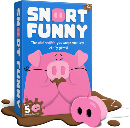 HotSnort Funny – The Oinkredible You Laugh You Lose Party Game | Family Games for Kids and Adults | 150 Challenge Cards, 5 Pig Snouts & Mud Tokens | Funny Games for Friend & Family, 4-8 Players, Ages 8+