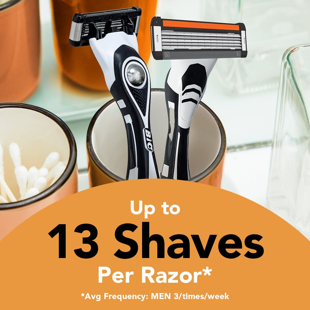 HotBIC Flex 5 Refillable Razors for Men, Long-Lasting 5 Blade Razors for a Smooth and Comfortable Shave, 1 Handle and 7 Cartridges, 8 Piece Shaving Kit