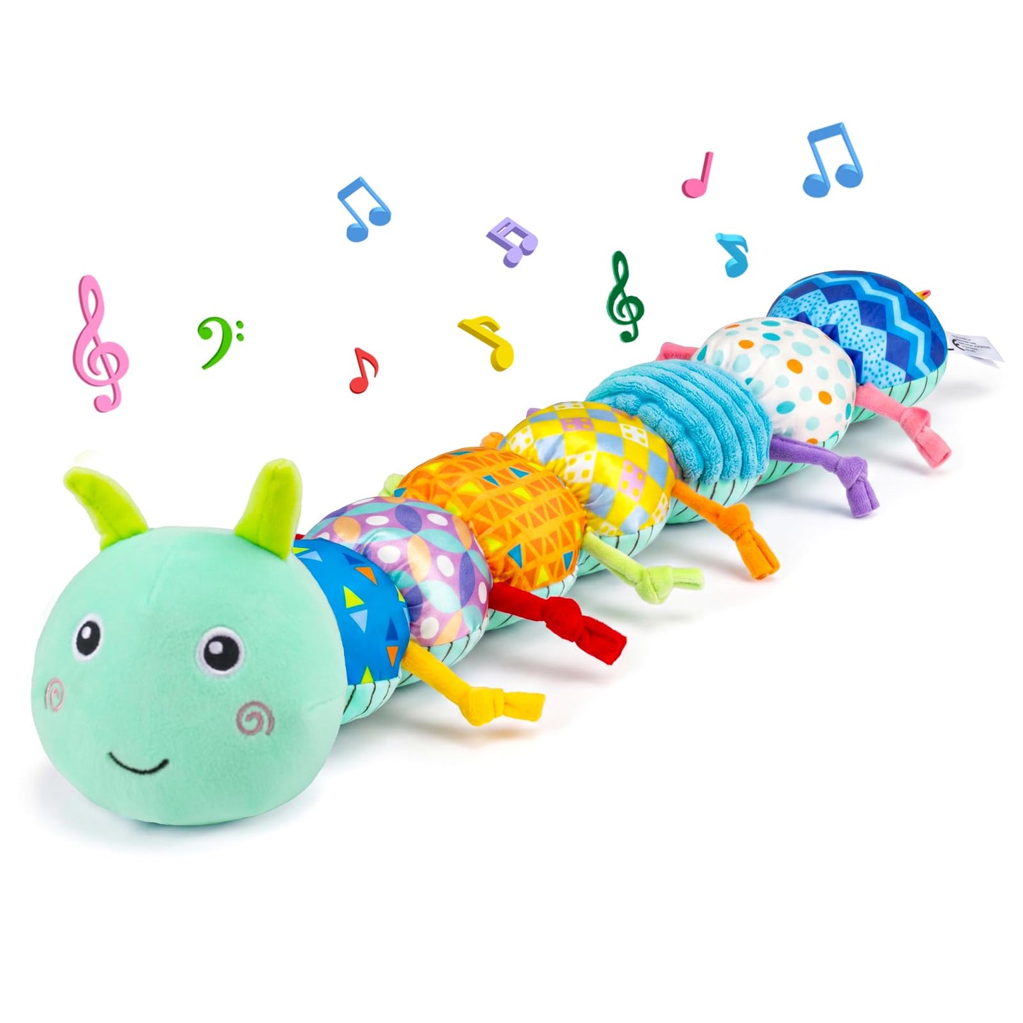 HotTopsochir Baby Sensory Toys 0-6 Months Music Animal Stuffed Plush Caterpillar Toy for Infant 0-3-6-12 Month Old Tummy Time with Mirror Crinkle Rattle Toys for Newborn Boys Girls Shower Birthday Gifts
