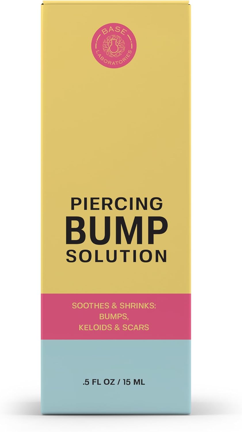 HotBASE LABORATORIES Piercing Bump Solution & Keloid Bump Removal | Soothing Piercing Aftercare for Piercing Bumps & Keloid Scar Removal | Ear & Nose Keloid Bumps Piercing Aftercare Solution Oil | 0.5 oz