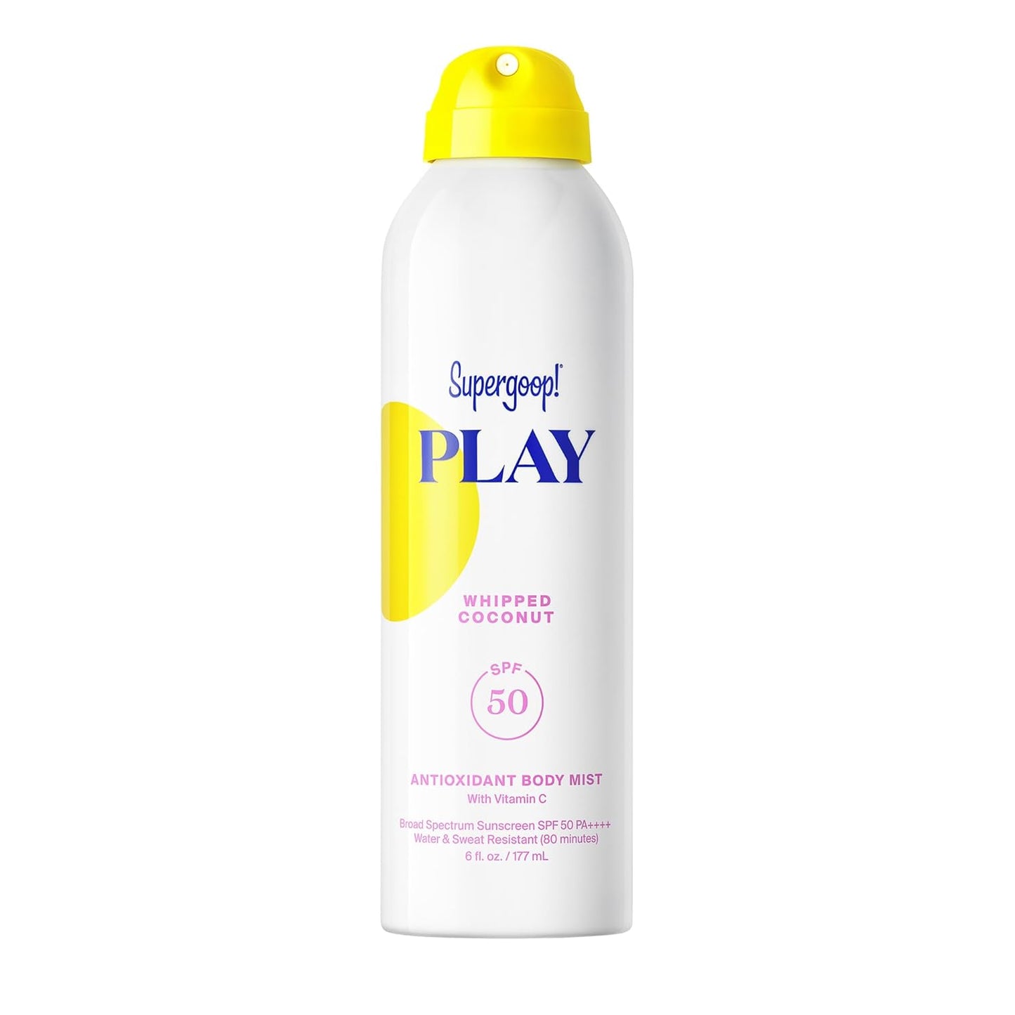 HotSupergoop! PLAY Antioxidant Body Mist w/Vitamin C - 6 fl oz - SPF 50 PA++++ Broad Spectrum Sunscreen - Body Spray - Great for Active Days - Whipped Coconut