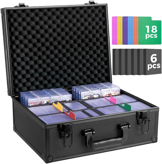 HotTop Loader Storage Box, Trading Card Case for Sports Cards, Fits 3" x 4" 35PT Hard Sleeves with 18 Color Separators & 6 Foam Dividers, Card Box Holders 610+ Top Loaders, 140+ Magnetic Holder