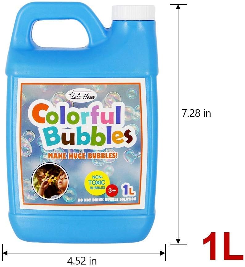 HotLulu Home 33.8 OZ/1 L Concentrated Bubble Solution, Refill for Bubble Machines, Giant Wands, and Blowers - Up to 2.5 Gallons for Kids' Birthday Parties