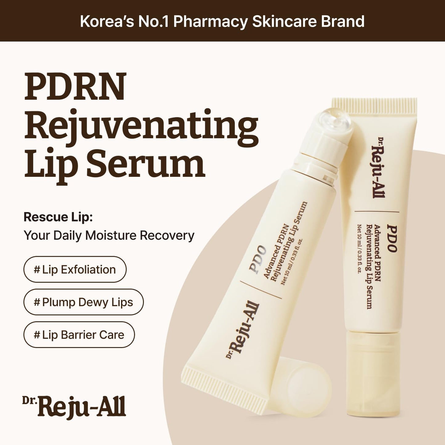 HotDr.Reju-All Advanced PDRN Rejuvenating Lip Serum – Hydrating Lip Balm with Lipozip PDRN for Glowy, Dewy Lips – Gentle Exfoliating & Smoothing Lip Moisturizer – Hibiscus & Lactic Acid – 0.3 Fl Oz