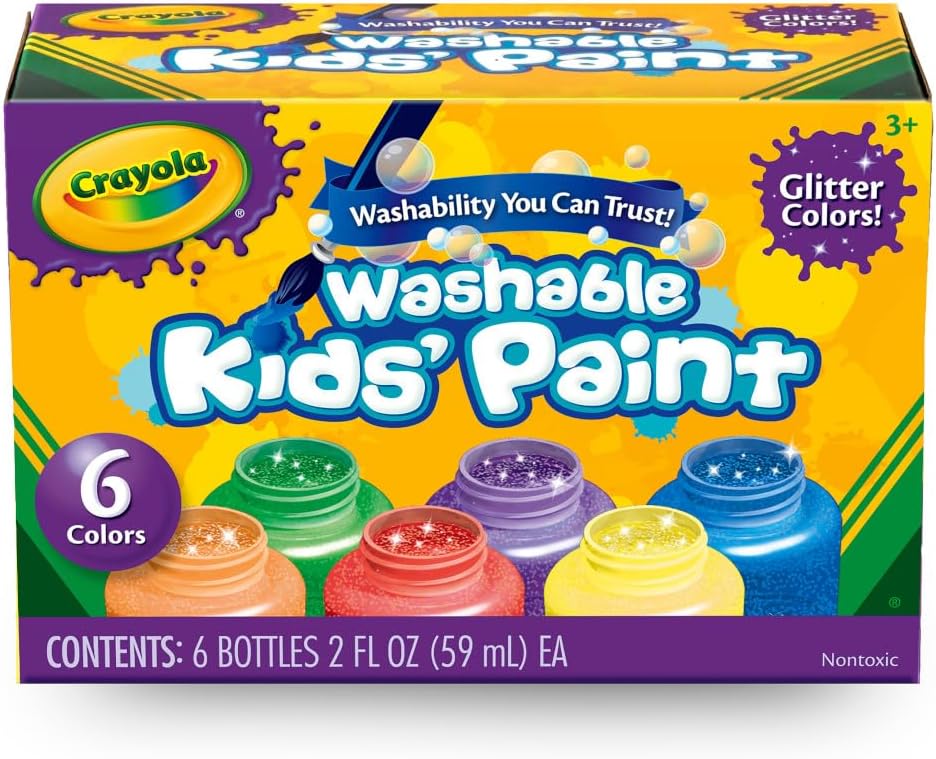 HotCrayola Washable Kids Paint Set (12ct), School Supplies for Kids, Classic and Glitter Paint, Classroom Essentials, Toddler Painting Kit, Ages 3+ [Amazon Exclusive]