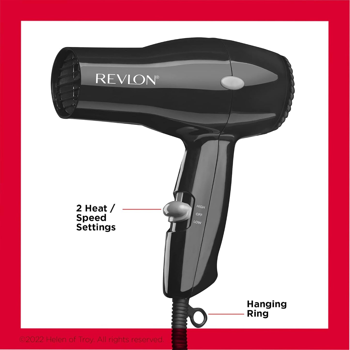 HotRevlon Compact Hair Dryer | 1875W Lightweight Design, Perfect for Travel, (Black)
