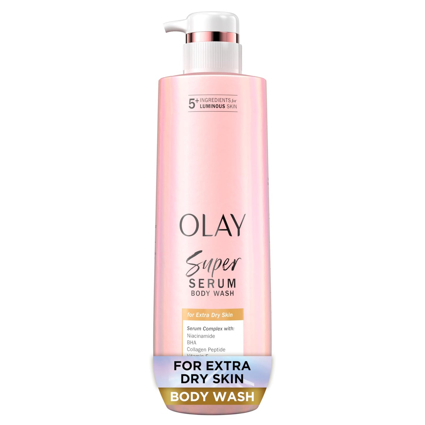 HotOlay Super Serum Body Wash for Extra Dry Skin, 24hr Long Lasting Rich Hydration, 5+ Ingredient Complex for Bright, Even, Firm, & Luminous Skin, with Collagen Peptide, Vitamin C & Shea Butter, 20 fl oz