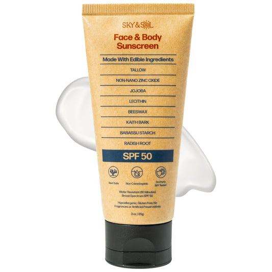 HotSky and Sol Mineral Sunscreen SPF 50 | With Grass-Fed Tallow & Zinc Oxide | Non-Greasy Formula for Face & Body | Made Without Reef-Harming UV Filters | 3 oz (85 g)