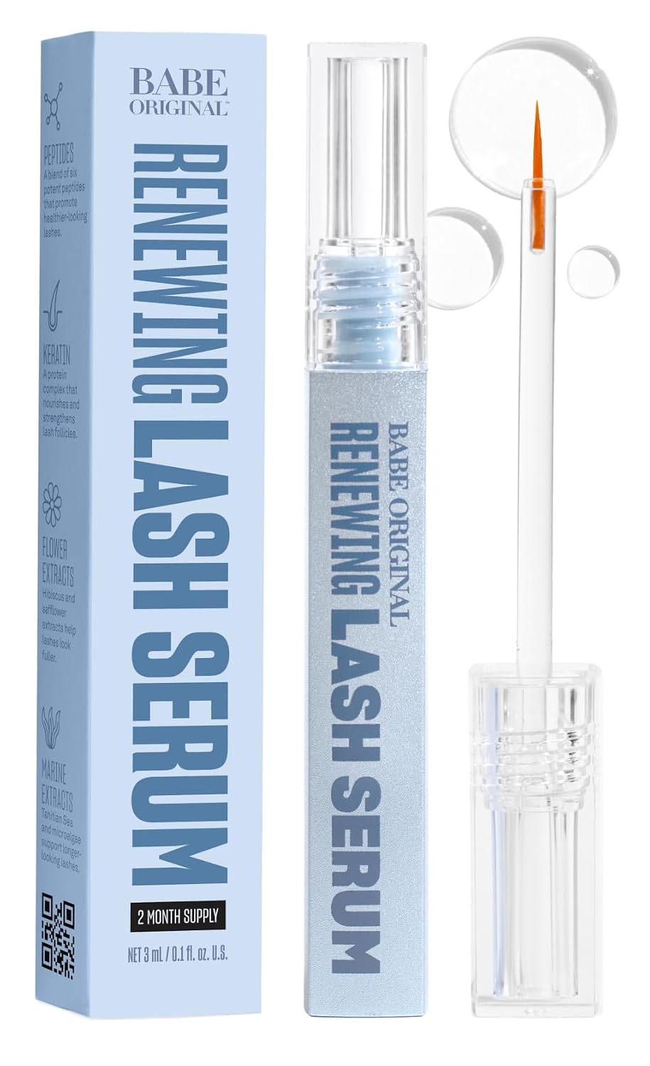 HotBABE ORIGINAL Renewing Lash Serum – Prostaglandin-Free, Peptide-Infused Gentle Lash Serum for Fuller, Longer-Looking Lashes, Lash Enhancing Treatment with Nourishing Botanicals, Vegan & Cruelty-Free