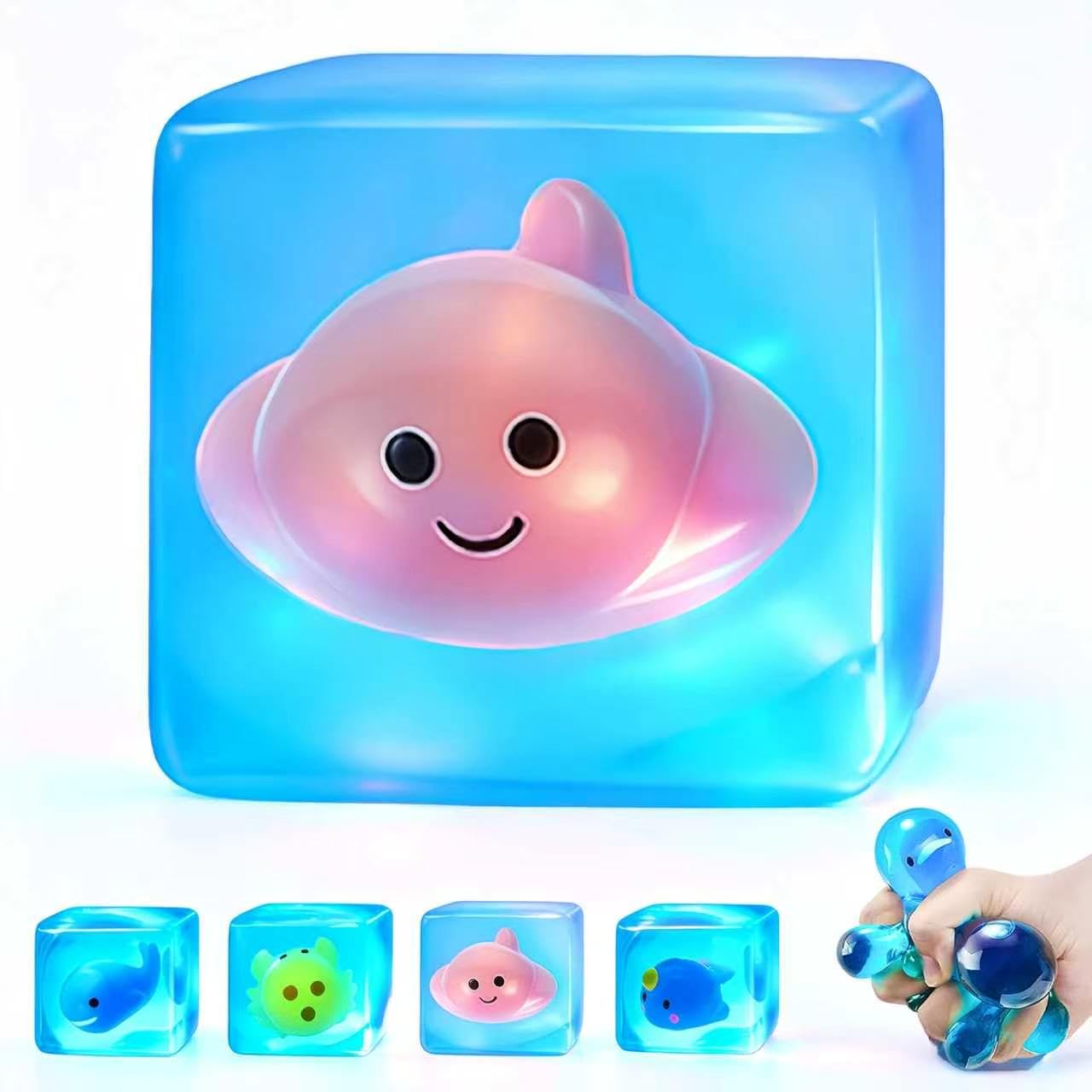 HotIce Cube Cube Fidget Toys - Sensory Toys for Adult with Real Sea Shells, Squishy Fidget Toy for ADHD, Anxiety Relief | Non-Toxic Squeeze Ball for Focus & Calm for School, Office
