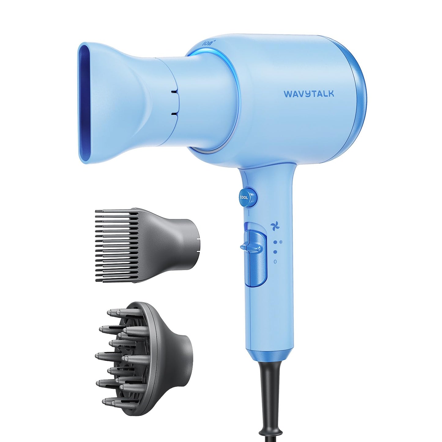 HotWavytalk Hair Dryer with Diffuser, Blown Away Ionic Hair Dryer for Curly Hair with Comb, 1875W Fast Drying Blow Dryer with Ceramic Technology, 3 Attachments for All Hair Types, Light and Quiet, Black