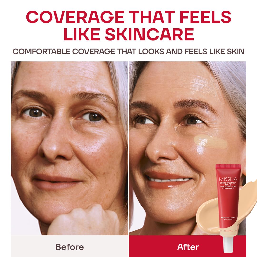 HotMISSHA M Perfect Cover BB Cream No.27 Honey Beige - Medium with Neutral/Warm Undertone SPF 42 PA +++ 1.69 Fl Oz - Tinted Moisturizer for face with SPF