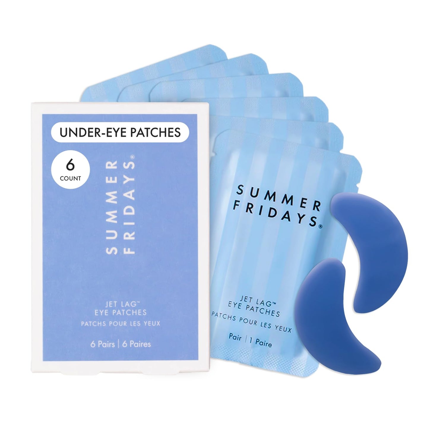 HotSummer Fridays Jet Lag Hydrating Eye Patches - De-puffing Hydrogel Under Eye Masks with Hyaluronic Acid, Caffeine + Peptides - Soothing + Refreshing At-Home + Travel Skin Care (6 Pairs)