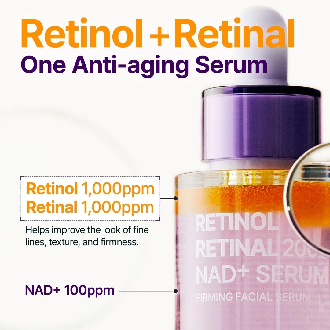 HotPURITO Retinol 0.1% + Retinal 0.1% Anti-Aging Facial Serum | for Wrinkles, Fine Lines & Firmer Skin | Dual Retinoids with NAD+, Improve Elasticity & Skin Texture | Korean Skincare, 30mL 1.01 fl.oz