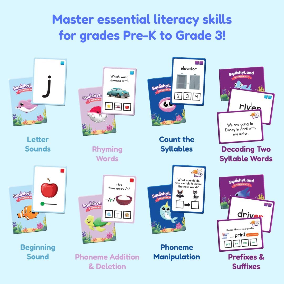 HotThe Fidget Game SquishyLand in Rainbow Reef - Educational & Phonics Kindergarten Learning Activities for Children in Pre-K to 2nd Grade - Mochi Squishy Toys Set with Board Game (2-6 Players)