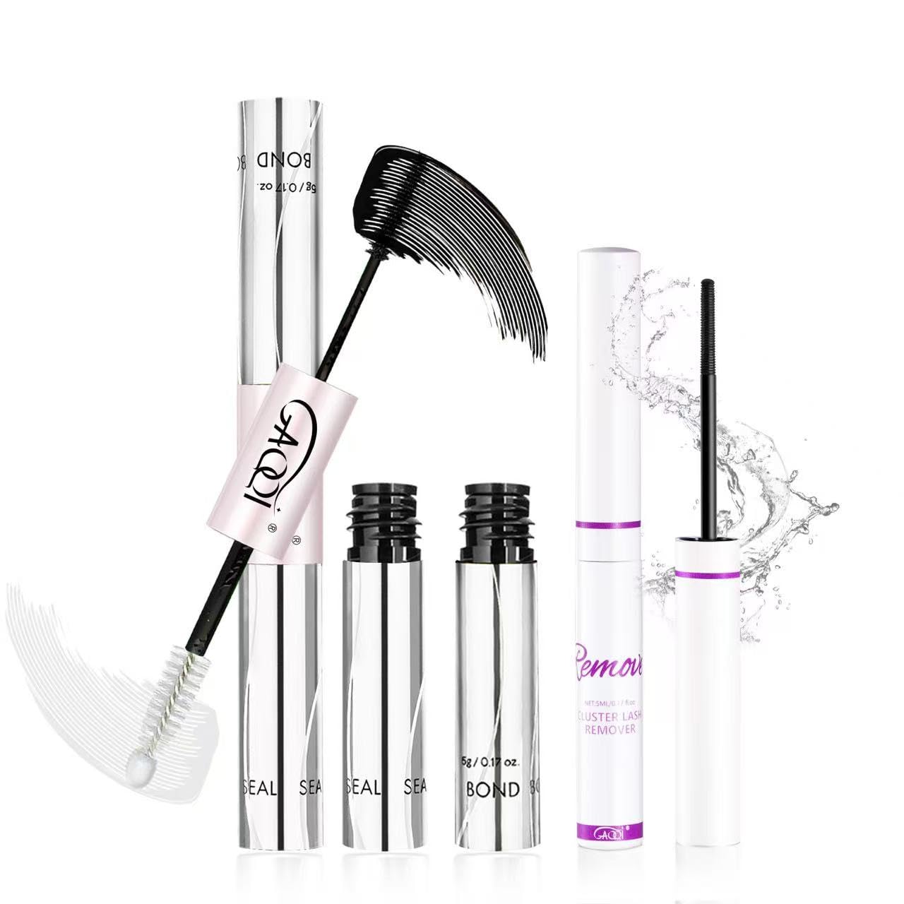 HotGAQQI Lash Cluster Glue, Lash Bond and Seal Waterproof, Bond & Seal Eyelash Glue for Clusters, Eyelash Adhesive Black Long-Lasting 72H, Latex-Free（5ml+5ml）